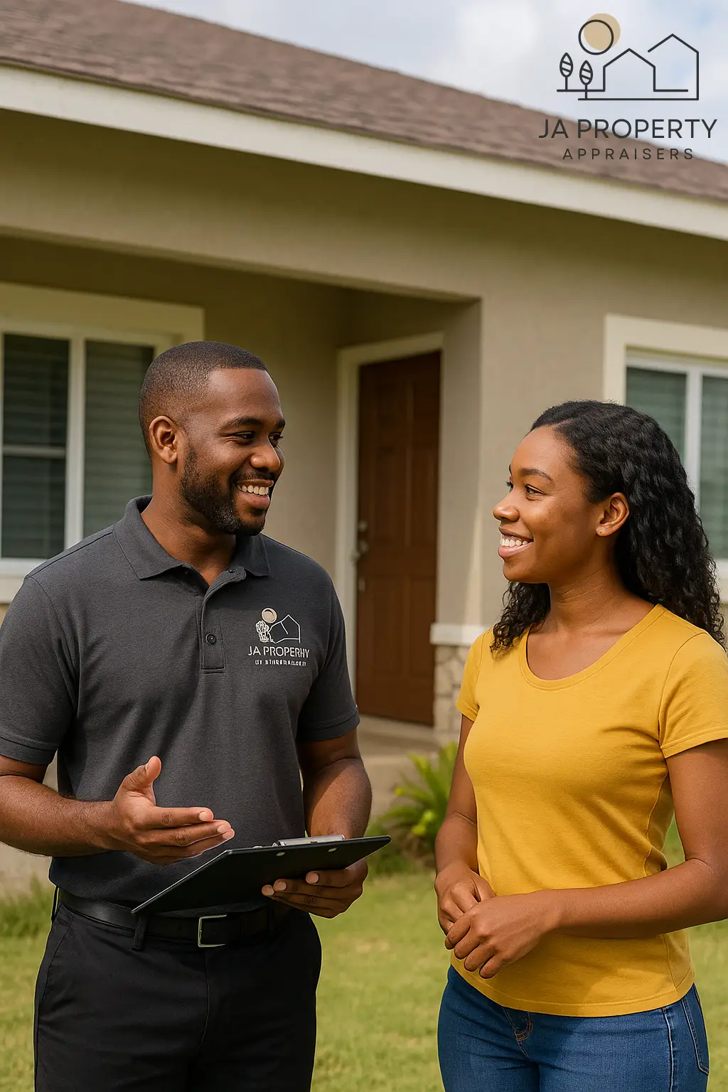 Real estate appraiser talking with client