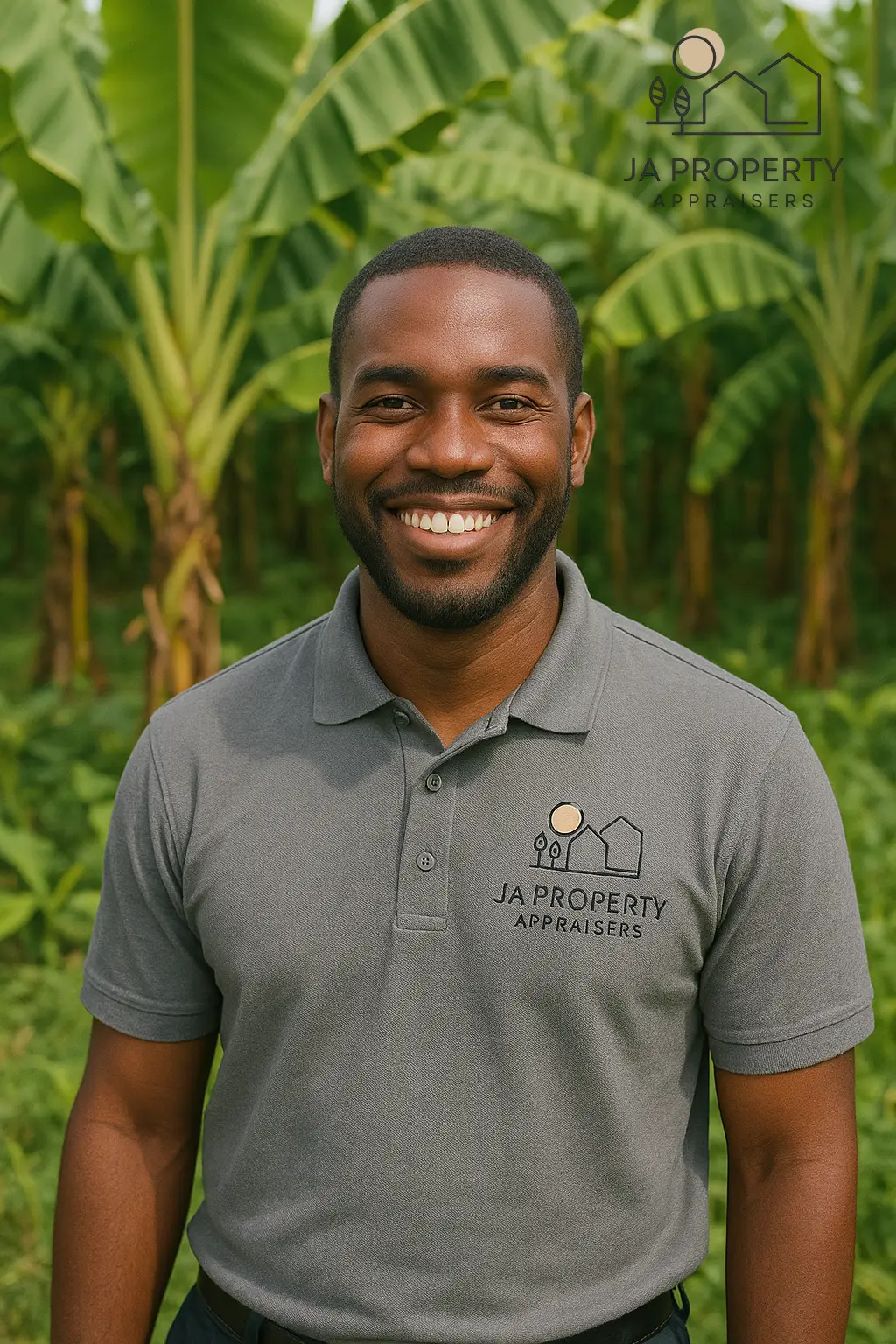 JA Property Appraiser standing in front of land at a banana plantation in Jamaica West Indies